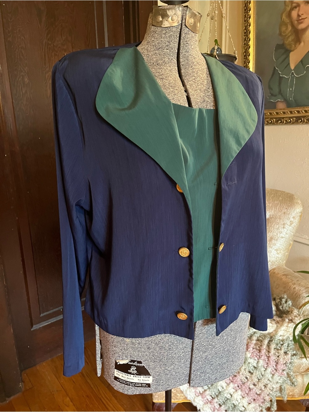 Women's Two-Tone Navy and Teal Blazer Jacket